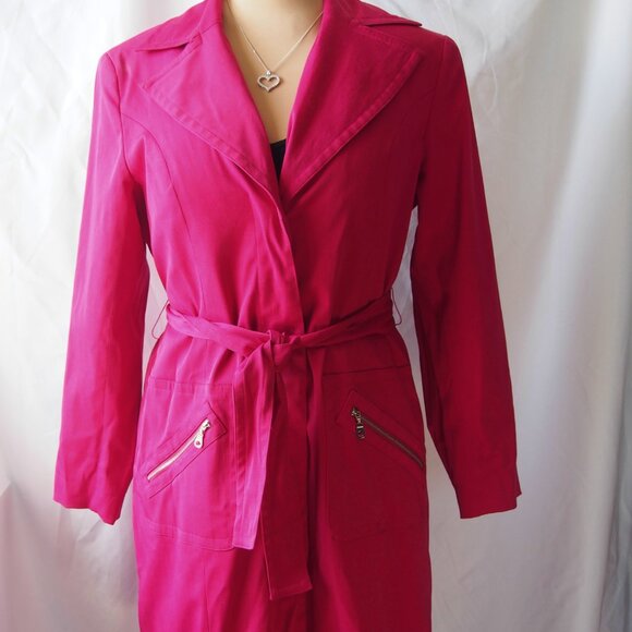 Bandolino Womens Fuchsia Belted Trench Coat Size L - Picture 1 of 13